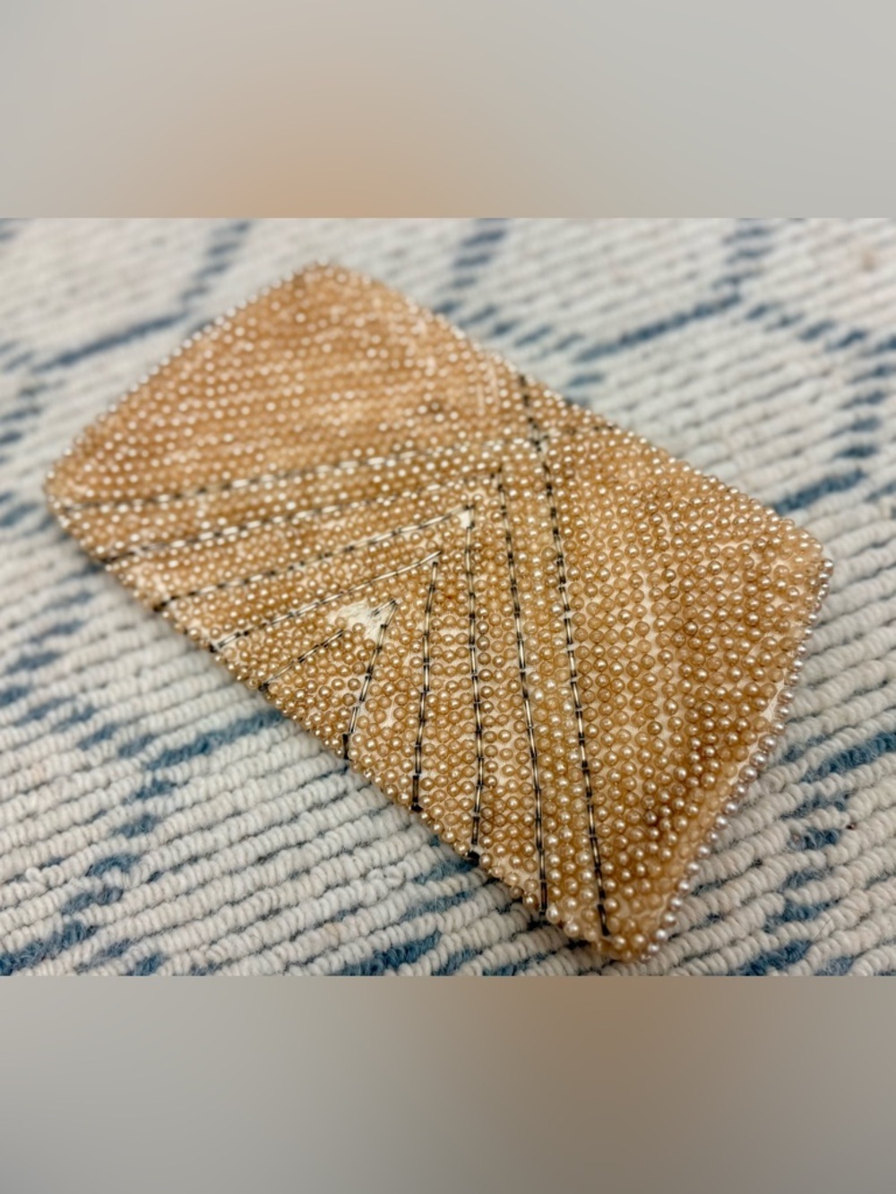 RICCI Vintage 50’s/60’s Creamy Faux Pearl Chevron Beaded Envelope Clutch Purse - Picture 6 of 16